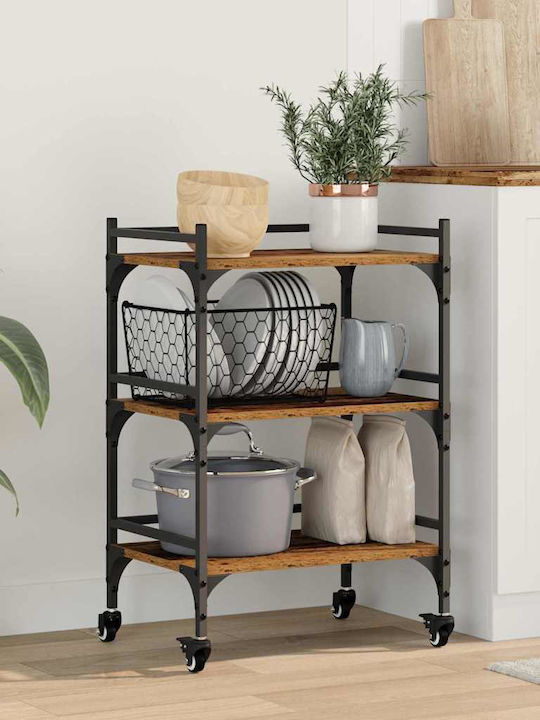 vidaXL Wooden Kitchen Trolley 3 Tiers Brown 50x...
