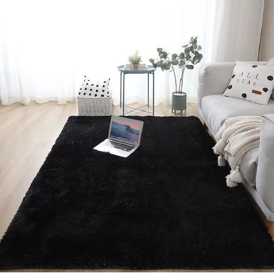 SpitiBazaar Covor Rectangular Din blană Black