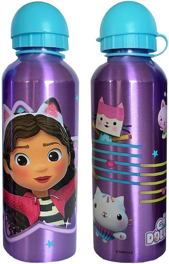 Gabby's Dollhouse Παιδικό Παγούρι Αλουμινίου Μωβ 500ml