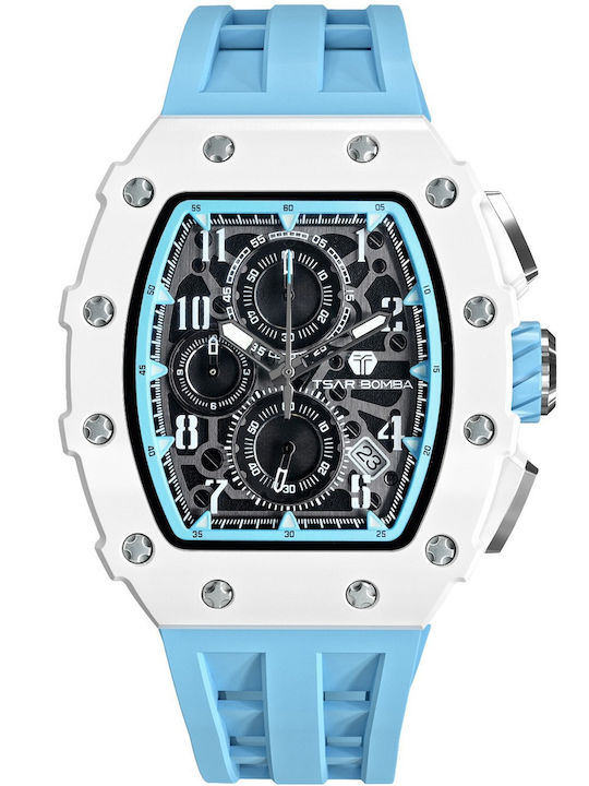 Tsar Bomba Herrenuhr 44mm Chronograph Batterie mit Light Blue Metallarmband