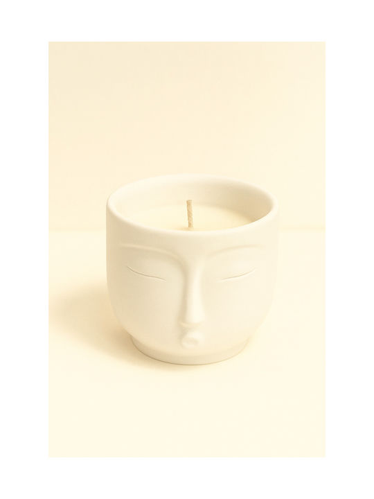 Handmade Aromatic Soy Candle Jar Embossed Face Design White 8x9cm 500g