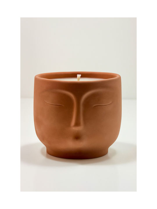 Handmade Aromatic Soy Candle Jar Embossed Face Design Brown 8x9cm 500g