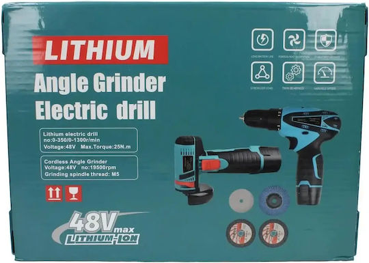 Σετ Γωνιακός Τροχός & Κατσαβίδι Brushless 48V με 2 Μπαταρίες και Θήκη