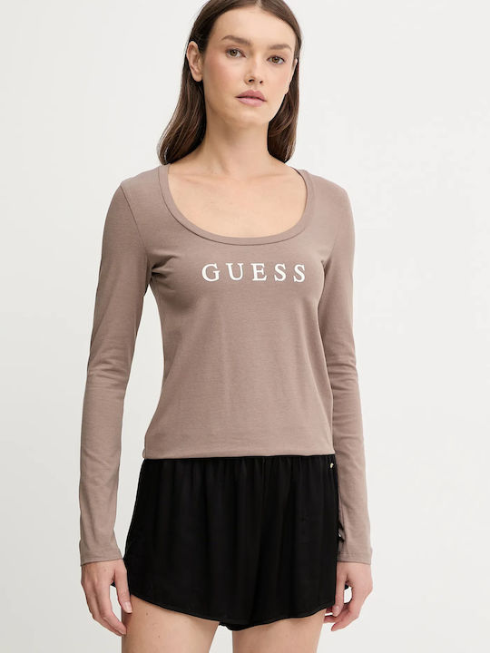 Guess Women's Blouse Cotton Long Sleeve Moka
