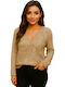 Women's Blouse with V Neckline Beige