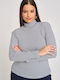 Women's Blouse Cotton Turtleneck Striped Gray
