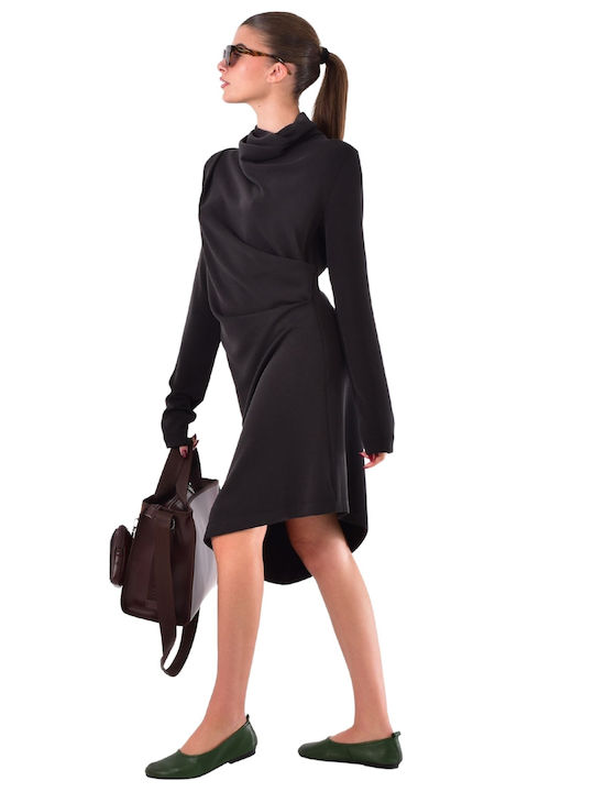 Rochie Midi De Seară Drapată Neagră