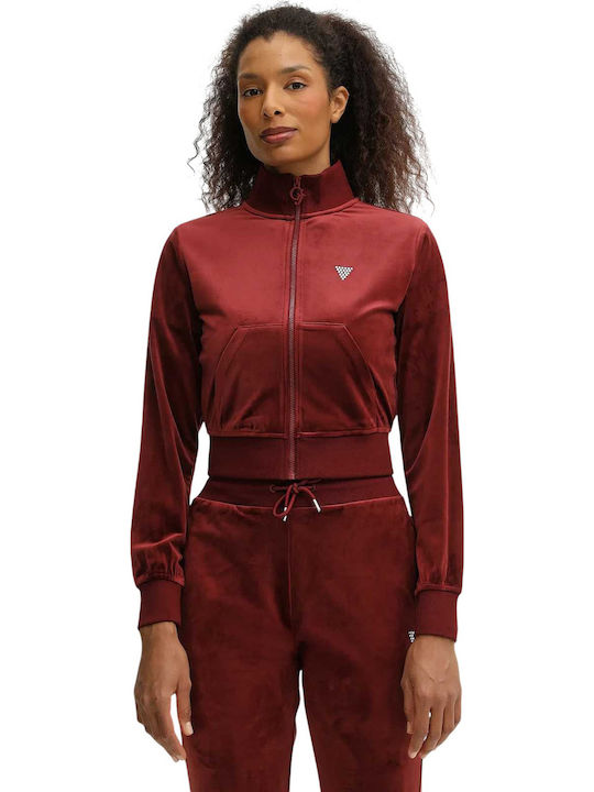 Guess Γυναικεία Ζακέτα Φούτερ Burgundy
