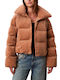 Short Women's Puffer Jacket for Winter Tabac Brown