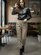 Damen Black And Beige Set mit Hose mit Gummizug