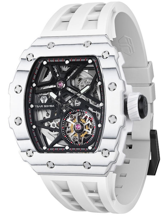 Tsar Bomba Men's Watch 44mm Automatic with White Rubber Strap