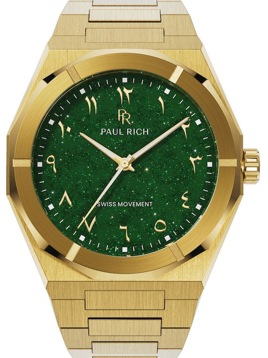 Paul Rich Herrenuhr 43mm Batterie mit Gold Metallarmband