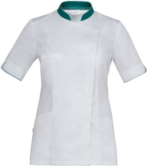 Giblor's Women's Short Sleeve Blouse Tania Luxsatin Green Collar