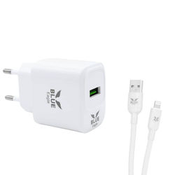 Blue Eagle Be-chal-01 Пътно Зарядно 18W USB Порт Lightning Кабел Бял Blue Eagle Be-chal-01 Пътно Зарядно 18W USB Порт Lightning Кабел Бял