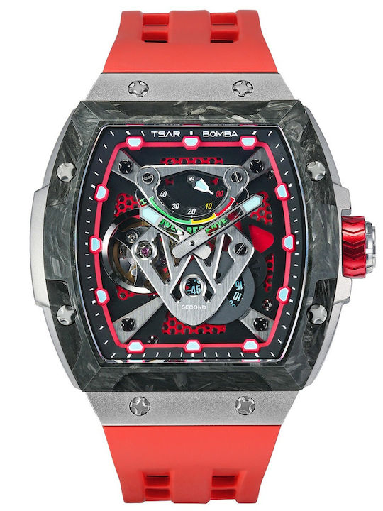 Tsar Bomba Men's Watch 46mm Automatic with Red Rubber Strap