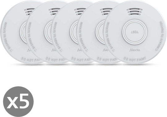 Alecto Sd110 X5 Photoelectric Smoke Detector Siren 85db Low Battery Notification Pack of 5 Pieces