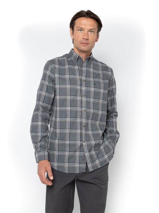 Long-sleeved Flannel Shirt Checked Gray