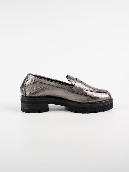 Eris Shoes Leder Damen Loafers in Silber Farbe