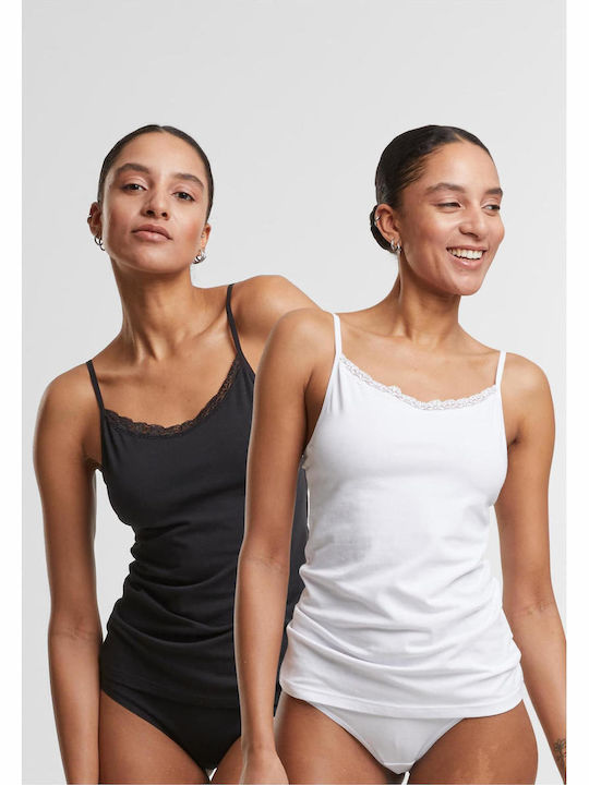 Women's T-Shirt with Spaghetti Strap Black, White 2Pack
