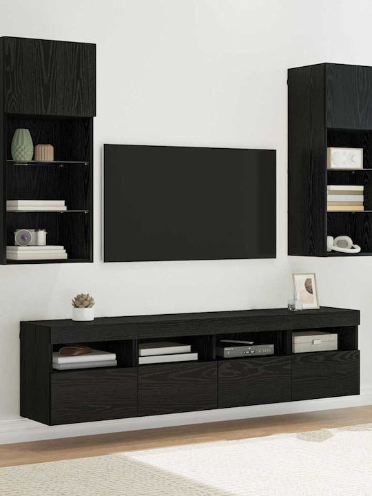 Wohnzimmer TV-Einheit Black Beech mit Beleuchtu...