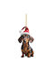 Christmas Tree Ornament Dog Dachshund Santa Hat & Tassel Size 8x4.5cm