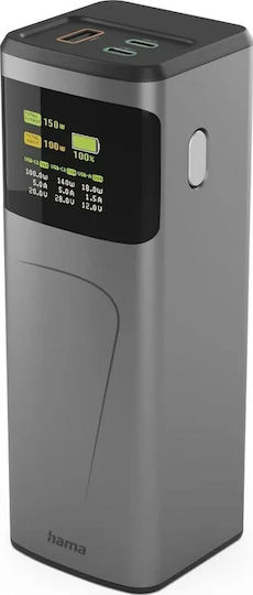 HAMA High Power 24000mAh 150W with USB-A Port and 2 USB-C Ports Quick Charge 3.0 Gray
