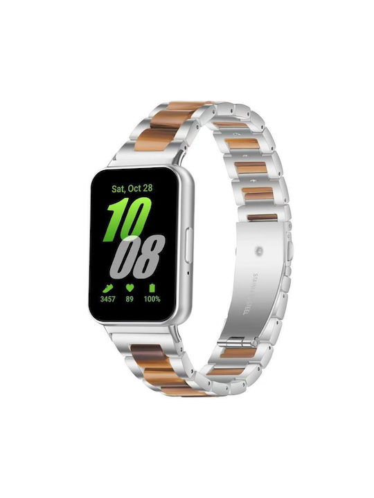 Metal Watch Strap Three Beads Samsung Galaxy Fit3 Silver Brown