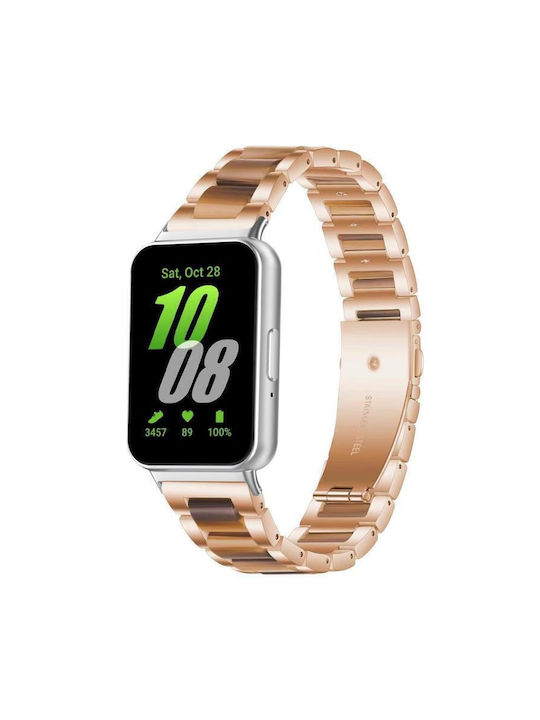 Metal Watch Strap Three Beads Samsung Galaxy Fit3 Rose Gold Brown