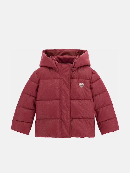 Guess Παιδικό Παλτό με Κουκούλα Bordeaux