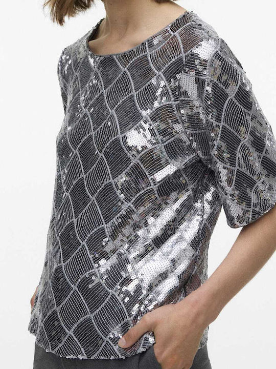 Vero Moda Дамска Блуза С Къс Ръкав Сребриста