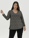 Women's Blouse Long Sleeve with V Neckline Black