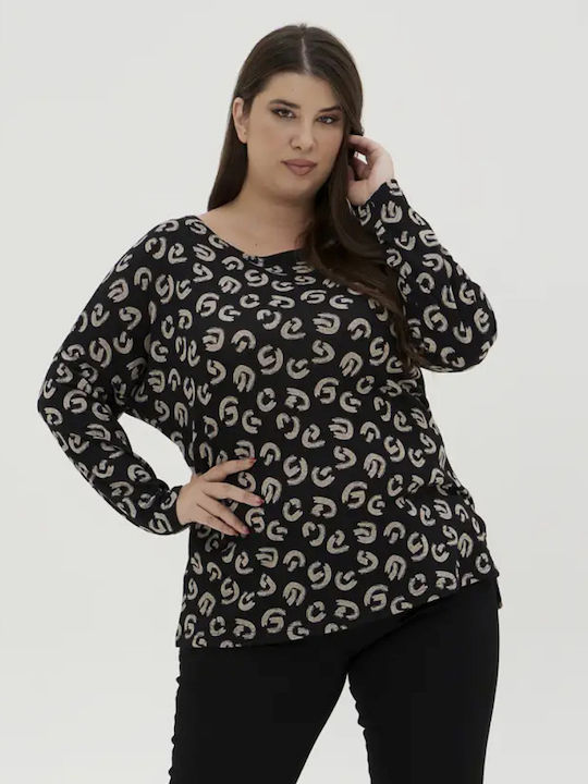 Vertice Bluză Damă Mânecă Lungă Animal Print Negru