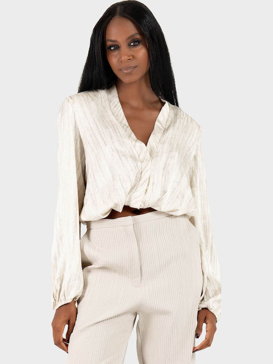 Γυναικείο Crop Top Μακρυμάνικο Black, Cream