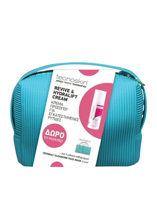 Tecnoskin Revive & Hydra Llift Skin Care Set for Anti-ageing and Firming with a Gift the Toiletry Bag 3 Pieces
