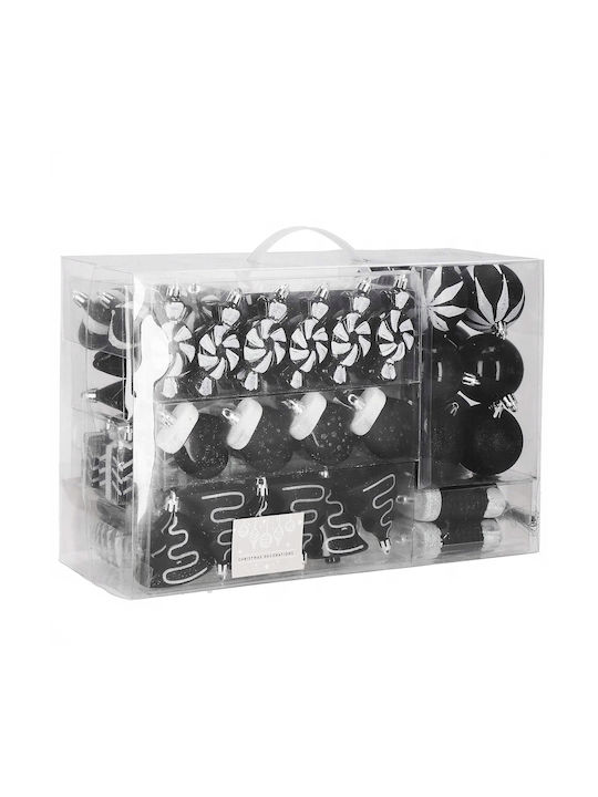 Set Ornamente De Crăciun Pentru Brad Globuri Negre 77 Bucăți Diverse Mărimi