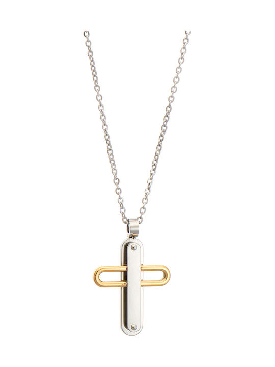 Visetti Kreuz aus Vergoldetem Stahl mit Kette