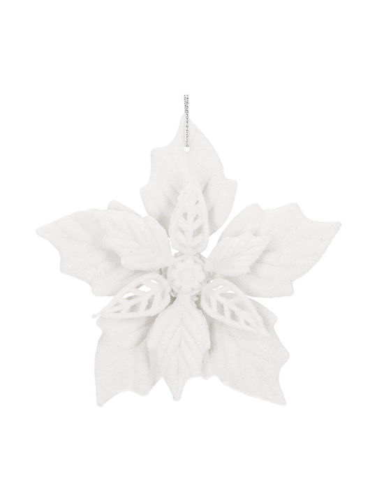 Set 10 Ornamente de Crăciun pentru Brad Floare 12 Cm Sclipici Plastic Albe