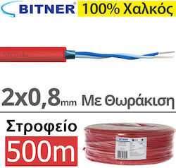 Bitner Yntksyekw 1x2x0.8mm Καλώδιο Πυρανίχνευσης 2x0.80 Θωρακιση Συνεστραμμένο 100% Χαλκός 500μέτρα