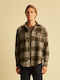 Long Sleeve Flannel Overshirt in Regular Fit Checked Olive Green
