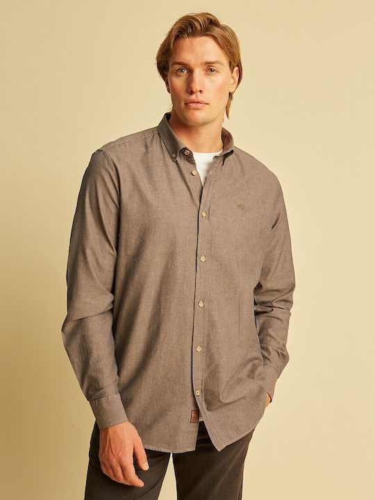 Dors Long Sleeve Cotton Shirt in Regular Fit Gray