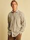 Long-sleeved Flannel Shirt Striped Khaki
