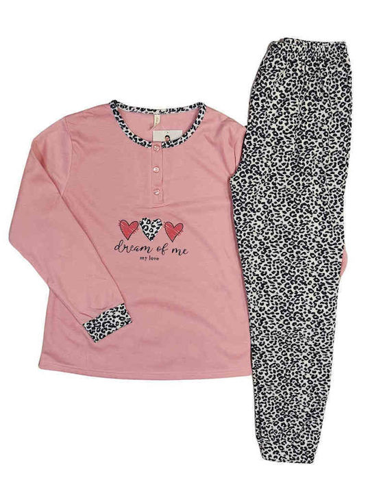Lovelx Homewear Χειμερινό Γυναικείο Σετ Πιτζάμας Βαμβακερό Ροζ
