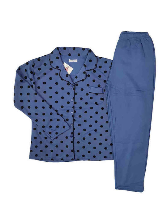 Lovelx Homewear Χειμερινό Γυναικείο Σετ Πιτζάμας Βαμβακερό Μπλε