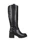 Synthetic Leather Medium Heel Women's Boots with Zipper Black