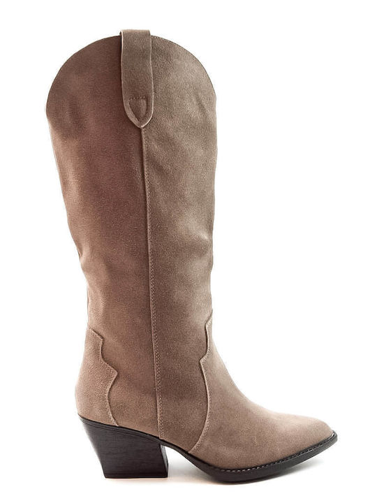 Ideal Shoes Suede Women's Boots Cowboy Khaki