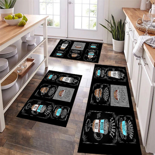 Set of 3pcs Non-Slip Kitchen Mats Crystal Velvet 1*120x180 & 2*50x80 Cil-10