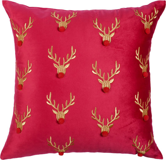 Christmas Decorative Velvet Embroidered Pillow Case Ilis Home 90103 Red 45x45