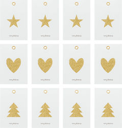 House Doctor Gift Tags Glitr White Golden Set 12 Pieces L 8 Cm W 5.5 Cm
