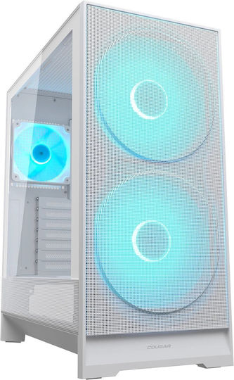Cougar Airface 180 Геймърско бюро Midi Tower Компютърна кутия със страничен прозорец и ARGB осветление Бял