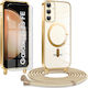 Erbord Electro Umschlag Rückseite Silikon 0.3mm mit Band Set mit Glas Gold (Galaxy S23 FE)